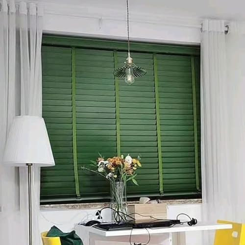 Horizontal Venetian Blinds Outdoor Windows Blinds Indoor Wooden Window Shades 5cm Slats Blackout Privacy Blinds Room Darkening Blinds for Bedroom, Kitchen, Office, Patio(Green)
