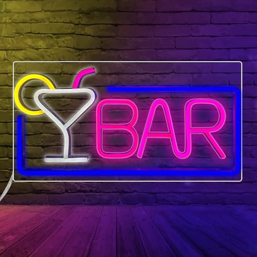 BORDEAG Panneau néon LED pour bar, panneau néon de bar, enseigne lumineuse pour bar, décoration murale, pub, 42 cm x 22 cm, Polystyrène (PS), Moderne