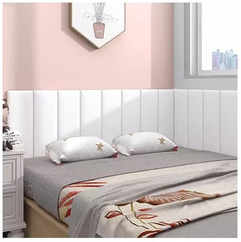 Wasserdichter selbstklebender 3D-Wandaufkleber, gepolstertes Kopfteil, für Queen-Size-Bett, Weiß, 120 x 50 cm