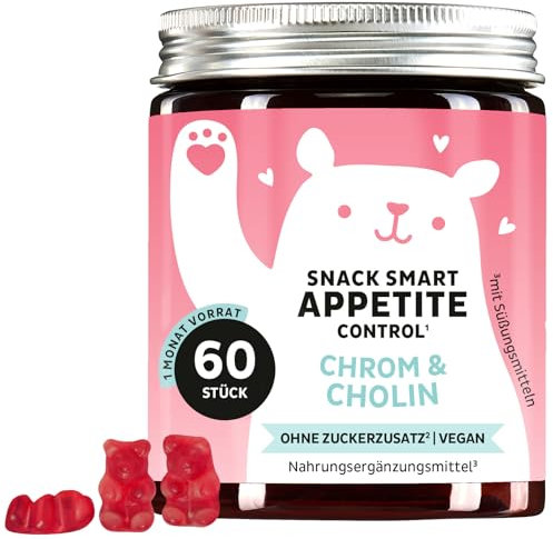 Snack Smart Appetit Control Gummibärchen – mit Chrom & Cholin, mit Pflanzenextrakten – 60 Stück (1 Monat Vorrat) – Vegan, Ohne Zugesetzten Zucker – Bears with Benefits