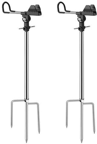 AVCMOTO 2 Pcs Fishing Rod Holder, 360 Degree Adjustable Fishing Pole Holders for Ground, Multifunctional Stainless Steel Beach Fishing Rod Holder Fishing Gifts for Men (Black)
