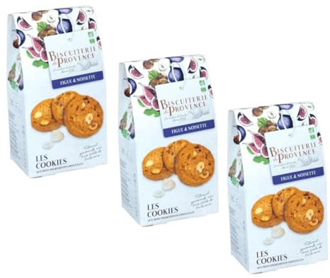 Biscuiterie de Provence | Biscuits Bio Figues et Noisettes - 3 x 120 Gr | Trousse Biscuits Français aux Figues, Amandes et Noisettes
