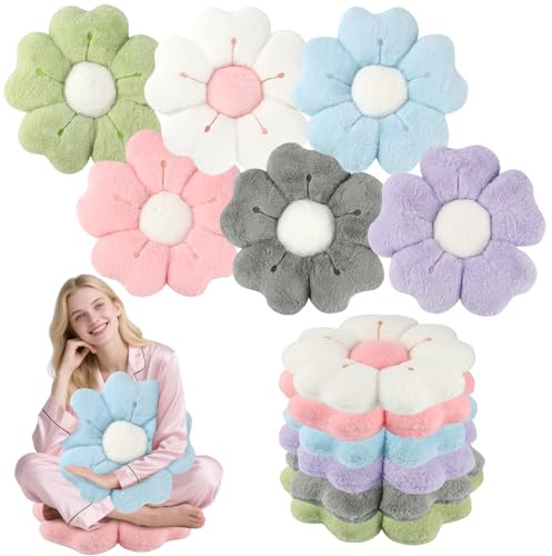 YEXEXINM 6 PCS Daisy Flower Shaped Throw Pillow, Cute Floor Cushion Seating Decorative Soft Plush 3D Floral Cushion for Couch, Bed, Sofa, Chair & Home Decor (Multicolored, 14 Inch)