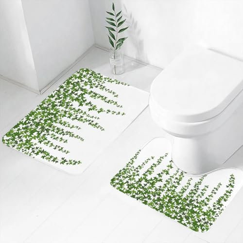 FEHWI Alfombra Baño 2 Piezas,Alfombrilla Antideslizante y Secado Rápido Lavable,Alfombrilla para Bañera,Baño,Ducha,WC,Hiedra Verde. Planta trepadora Que cuelga de la Pared. Fondo Vectorial con hiedr