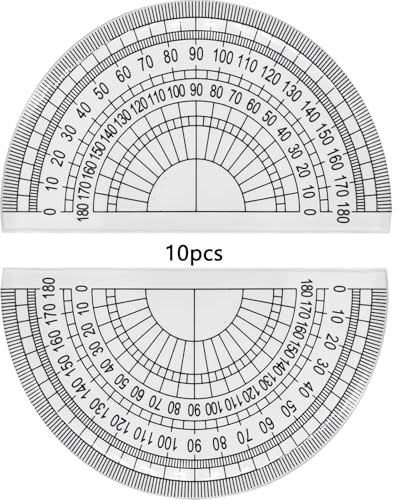 10 transportadores de plástico transparente, transportadores de 180 grados, transportadores de plástico de 4 pulgadas para medición de ángulos, estudiantes de matemáticas