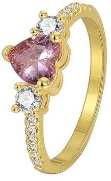 Tolldek Au750 Gelbgold Trauringe, Freundschaftsringe Herz mit Labor Erstellt Morganit Herzschliff Rose, Eheringe 18K Gold Echt, Gr.58 (18.5)