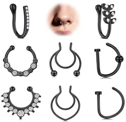 MODRSA Fake Piercing Fake-Septum Fake-Nasenring: Silber Nasenring Nasenpiercing Septum Fake Piercing Non-Pierced Clip On Nose Schmuck