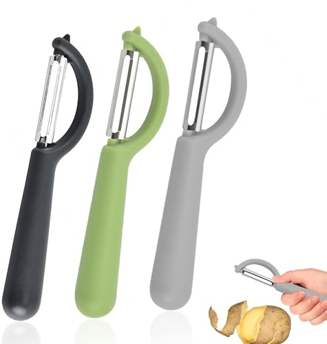 3 Stück Sparschäler 16.5 * 3.5cm Edelstahl Kartoffelschäler Mehr mit Leicht zu Greifenden Griffen Universell Vegetable Peeler Müheloses Schälen für Karotten Kartoffeln Gemüse und Obst