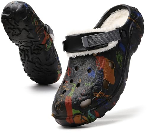 Meidiastra Zoccoli invernali da donna e uomo, pantofole calde impermeabili, zoccoli da giardino con fodera calda, scarpe invernali, pantofole in peluche per interni ed esterni, Nero , 41 EU