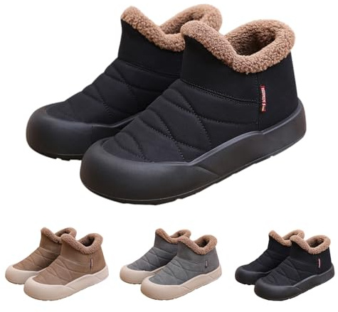 Varma vinterstövlar dam platt sula – ankelstövlar fodrade vinterstövlar slip-on ankelhöga snöstövlar lätta bekväma tofflor breda fritidsskor halkfria utomhusskor, svart, 36 EU