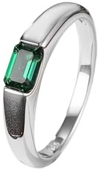 Promise Ring For Women, Freundschaftsringe Weissgold 14K mit Einfachem Rechteckigem Solitär-Laborsmaragd 0,5 Ct Größe 60 (19.1)