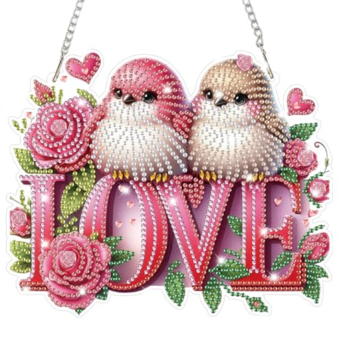 Lxmsja Love Diamond Art Hanging Ornaments with Chain, Special Shaped Diamond Painting Birds Pendant Kits for Adults, Crystal Gem Art Suncatchers Kits, Mother's Day Gifts for Home Decor