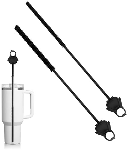 Silikonsugrör borste, 6 mm + 9 mm sugrör rengöringsborste, flaskborste, kompatibel för glas metall plast sugrör Stanley Cup (2 stycken, pingvin, svart)
