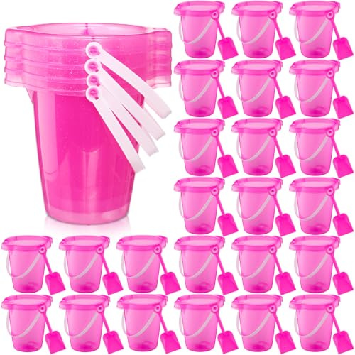 Arrowbash 24 Set 7.5 Inch Sand Buckets and Shovels, Beach Pail Water for Summer Beach Party Accessories, Sand Bucket and Shovel Set (Pink)