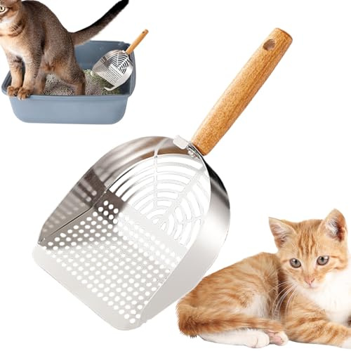 Recogedor De Para Gatos Paleta Para De De Acero Inoxidable | Herramienta de Filtrado Resistente con Mango Ergonómico Largo para en Hogar y Viajes