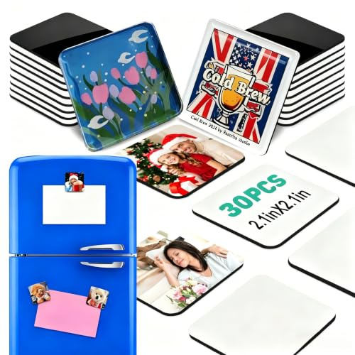 30er Set individuelles Acryl-Kühlschrankmagnet-Bastelset – Handgemachte transparente Quadrate mit Magnetfolie, im Instagram-Stil zum Selbermachen von Kühlschrankmagneten und DIY-Magnet-Projekten (30)