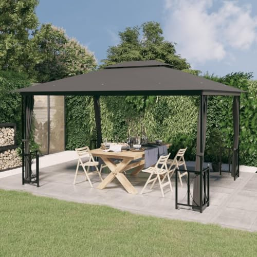 Festnight Pavillon Pergola mit Seitenwänden 3x4 m Gartenpavillon Doppeldach Überdachung Terrasse Terassenüberdachung Freistehend Sonnenschutz