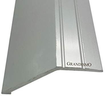 Grandismo® 3ft - Deep Angle Edge Flooring Stick-Down Strip - Supports 15mm Height Difference - Tile/Laminate/Wood Aluminium to Vinyl or Carpet - Threshold Metal Door Trim/Edging - Silver Colour