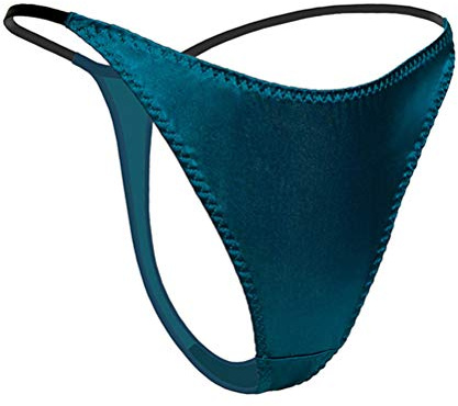 Dam silke spandex G-string stringtrosa, sexiga T-back underkläder med mjuk satin, Turkisk blå, S