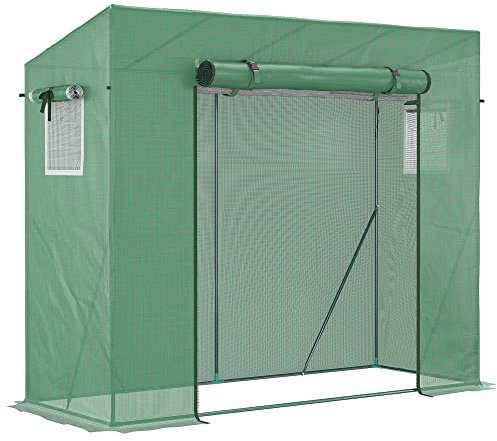 Outsunny Serre de Jardin PE, Serre de Balcon, bâche renforcée 140 g/m², châssis en Acier, Porte zippée Enroulable, pour légumes Plantes Fleurs, intérieur et extérieur, 200 x 77 x 169 cm, Vert