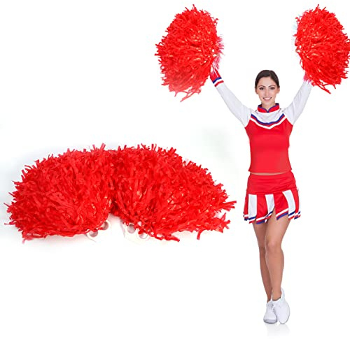 Dioche cheerleading pom poms for Kids, Cheerleader Cheering Squad Pompoms with Plastic Ring for Boy Girl School Sports Games Team, Kids Cheerleader Pompom Dance Party Accessories (Red)