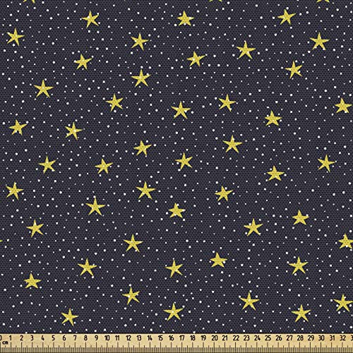 ABAKUHAUS Nachthimmel Gewebe als Meterware, Gelbe Sterne und Punkte, Schön Gewebten Stoff für Polster und Wohnaccessoires, 1M (148x100cm),Gelb Weiß Schwarz