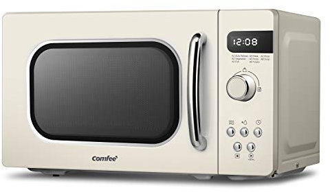 COMFEE' Retro Style 800w 20L Microwave Oven with 8 Auto Menus, 5 Cooking Power Levels, and Express Cook Button - Apricot Cream - CM-M202RAF(CM)