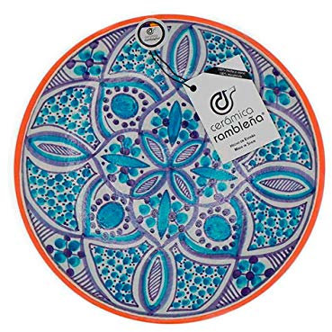 CERÁMICA RAMBLEÑA | Plato Decorativo para Colgar en Pared | Plato de cerámica | Azul | 100% Hecho a Mano | 21x21x4 cm