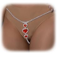 Sexy roter Herz-Anhänger Strass Höschen Tanga Kristall Taille Bauch Sommer Strand Bikini Körperkette Schmuck Strass Unterwäsche G-String Kette für Frauen (Silber 4)