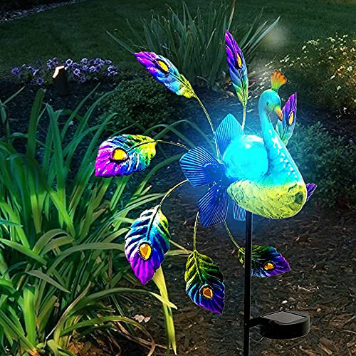 JKIOHO Lampes solaires de jardin, moulin à vent solaire, décoration de jardin, moulins à vent, paons peints en métal, décoration de jardin, décoration de cour extérieure