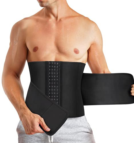 Bingrong Bauchweggürtel Schwitzgürtel für Herren Verstellbare Neoprene Sauna Fitnessgürtel Sport Training Taillenformer zum Laufen, Workout Fitness (Schwarz, L)