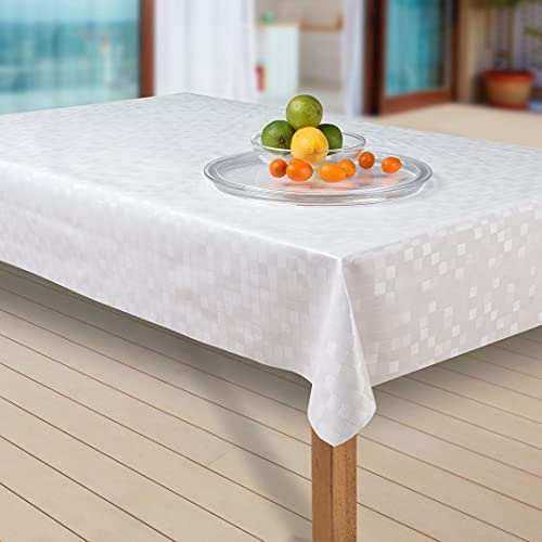laro Wachstuch-Tischdecke Abwaschbar Garten-Tischdecke Wachstischdecke PVC Plastik-Tischdecken Eckig Meterware Wasserabweisend Abwischbar, Muster:Damask Glanz-Weiss, Größe:140x220 cm