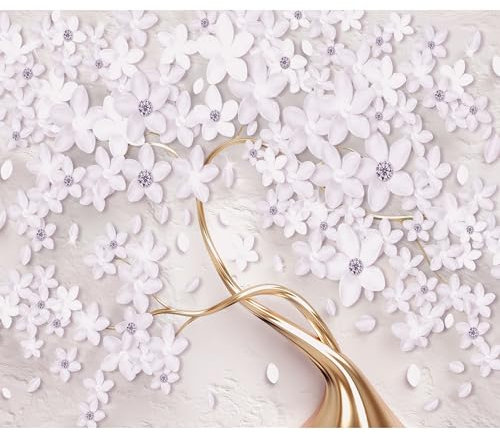 decomonkey Fototapete Blumen Baum 350x256 cm Tapete Fototapeten Vlies Tapeten Vliestapete Wandtapete xyz Wand Wandbild Schlafzimmer Wohnzimmer Modern Beton Abstrakt Blüten Ornament 3D Effekt