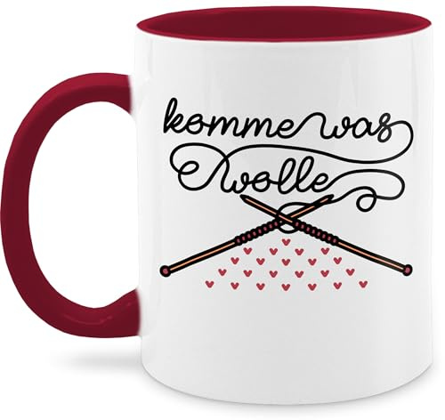 Tasse Tassen 325ml - Statement Sprüche - Komme was Wolle - 325 ml - Bordeauxrot - stricken geschenk spruchtasse sarkasmus häkel kaffeetasse geschenke für strickfans spruchtassen spruch häkeln