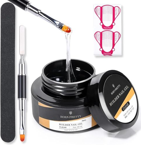 BORN PRETTY 56G Aufbaugel für Gelnägel Klar Acrylgel für Nägel Nagelverlängerung Builder Acryl Gel für Nägel Versiegelungsgel für Gelnägel Nagelgel UV Aufbaugel mit Nagelform Bürsten