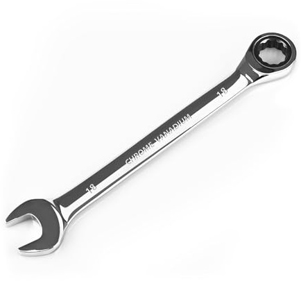 Egofine Llave combinada de trinquete de 18 mm métrica, llave de engranaje de grado industrial con diseño de 12 puntos, trinquete de 72 dientes, acero al cromo vanadio