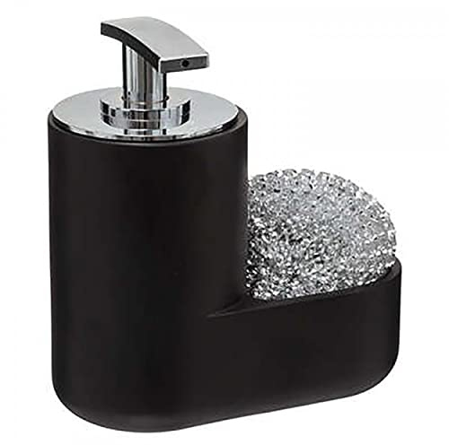 Hogar y Mas DOSIFICADOR DE JABÓN Negro con Estropajo 14,5X15X7,6