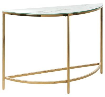 Beliani Halbmond Konsolentisch Glas Marmor Optik weiß Metallgestell Gold Glamour Orita