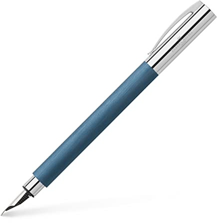 FABER-CASTELL - Füller Ambition Edelharz Blau, Feder B | Füllfederhalter mit gebürsteten Edelharzschaft, Edelstahlfeder und Patronen-Konvertersystem, inkl. Geschenketui