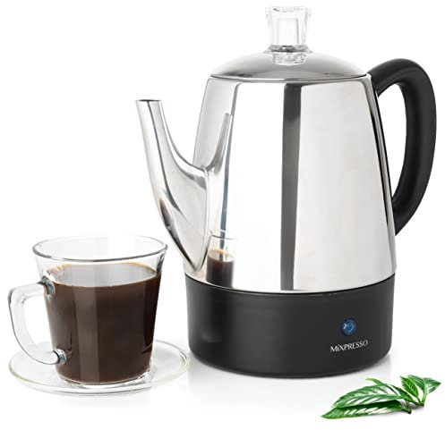 Mixpresso Small Percolator Coffee Pot Electric 4 Cup, Stainless Steel Coffee Maker, Coffee Percolator Electric With Keep Warm Function, 4 Cups Stainless Steel Perculator With Basket