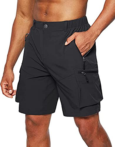 Tansozer Kurze Hosen Herren Sommer Schnelltrocknend Wanderhose Kurz Stretch Cargo Bermuda Sporthose Outdoor Trekking Wandershorts mit 5 Taschen Schwarz 2XL