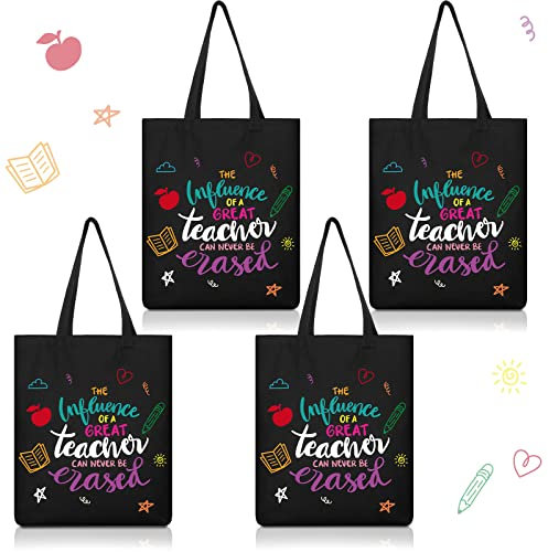 Cunno 4 Stück Leinwand Lehrertasche Lehrer Wertschätzung Geschenke Beste Lehrer Geschenke Inspirierendes Zitat Lehrer Tragetasche für Frauen Dankeschön Lehrer Schule Tragetasche mit Innentasche für