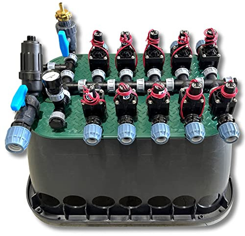 STEMAX Kopfstation Business inkl. vorgebohrter XXL Ventilbox, Wasserdurchfluss regulier- & absperrbar, Klemmkupplungen: 32mm, Größe: 8 Magnetventile