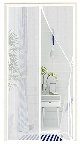 Magnetic Screen Door, 75x190cm Heavy Duty Bug Mesh Curtain with Powerful Magnets and Full Frame, Insect Protection Door No Gap Keep Bugs Out Lets Fresh Air in (White)