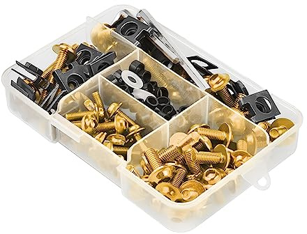 JNNJ 177 Pcs Kit Bulloni Carenatura Moto con Rondelle Oro | Rondelle E Dadi Inclusi, Forme Assortite Per Montaggio, Struttura Leggera Uso Veicolo, Dettagli Decorativi, Accessori Moto