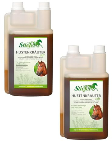 RL24 Stiefel - Hustenkräutersaft – 2 x 1000 ml Flasche (2er Set) | Hustensaft für Pferde – 100 % naturbelassen – Kräutermischung mit Spitzwegerich, Brennnessel, Salbei & u.v.m.