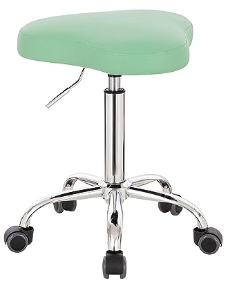 1stuff Sattelhocker für Einsteiger Rollhocker Trigon, Sattelstuhl, Mint | 1stuff Markenqualität, platzsparendes, verchromtes Fußkreuz, Arzthocker Arbeitshocker Praxishocker Drehhocker