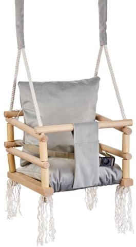 Love Gifts® Babyschaukel aus Holz hochwertig und geeignet als indoor Schaukel, montierbar an der Decke sowie im Türrahmen, Prestige-Grau, Made in EU