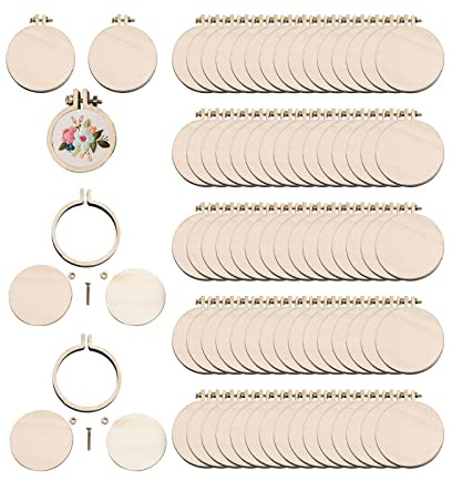 Gotrain Mini-Stickrahmen aus Holz, 2,5 cm, rund, klein, Kreuzstichrahmen, Mini-Ring, Stickkreis für DIY-Anhänger, Basteln, 80 Sets