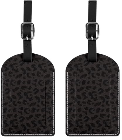 BHAHB 2 Stück Kofferanhänger,Gepäckanhänger, PU-Leder Gepäckanhänger für Koffer Reisetasche Koffer,ästhetisch, niedlich, für Frauen und Mädchen (P1-Schwarzer Leopardenmuster)